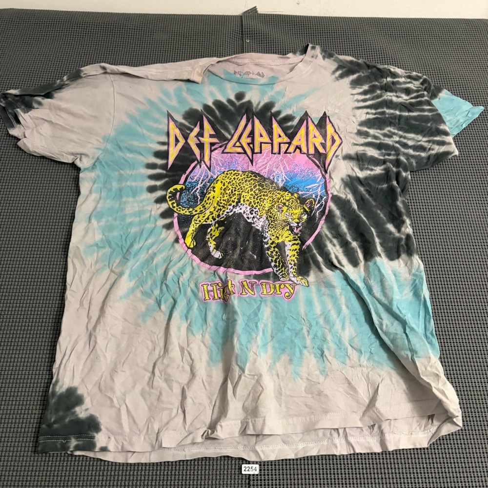 Def Leppard High N Dry Tie Dye Graphic T-Shirt Grey Blue Medium 1981 Album Tee